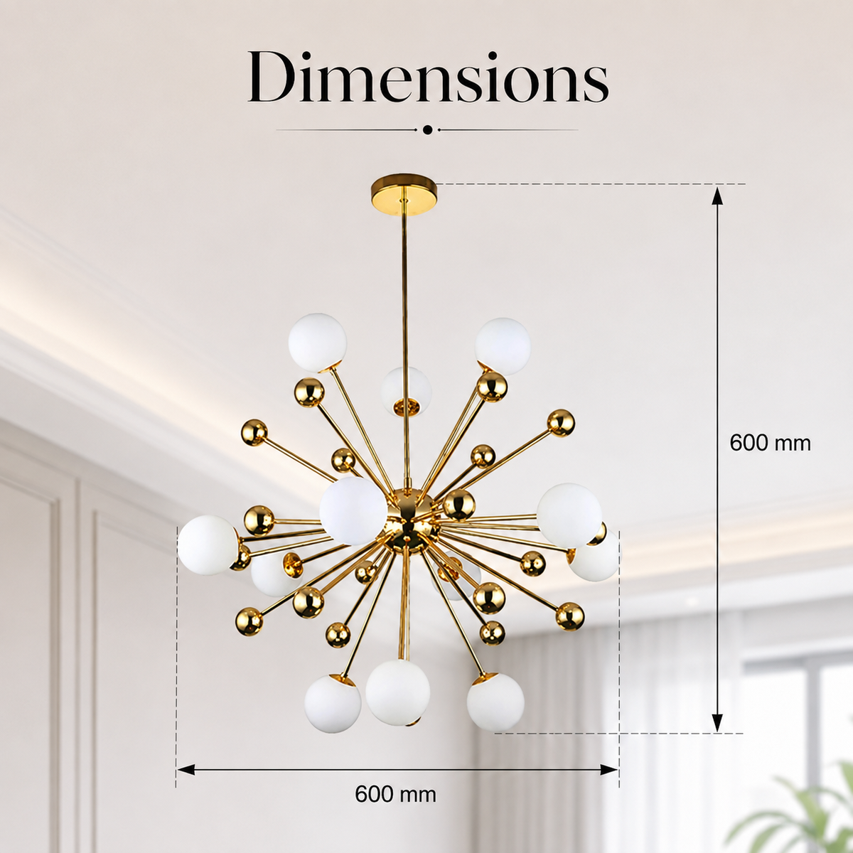 Candelabru modern de tavan auriu, 11 socluri G9, Ø60 cm