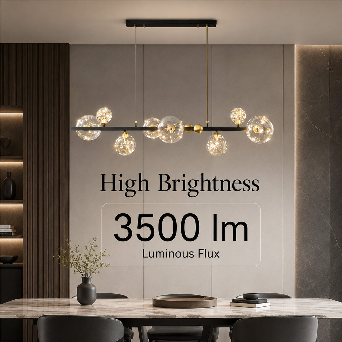 Plafonieră LED cu 8 lumini, 70 W, 3500 lm, 3 tonuri de lumină, neagră