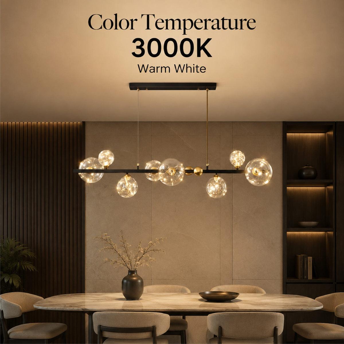 Plafonieră LED cu 8 lumini, 70 W, 3500 lm, 3 tonuri de lumină, neagră