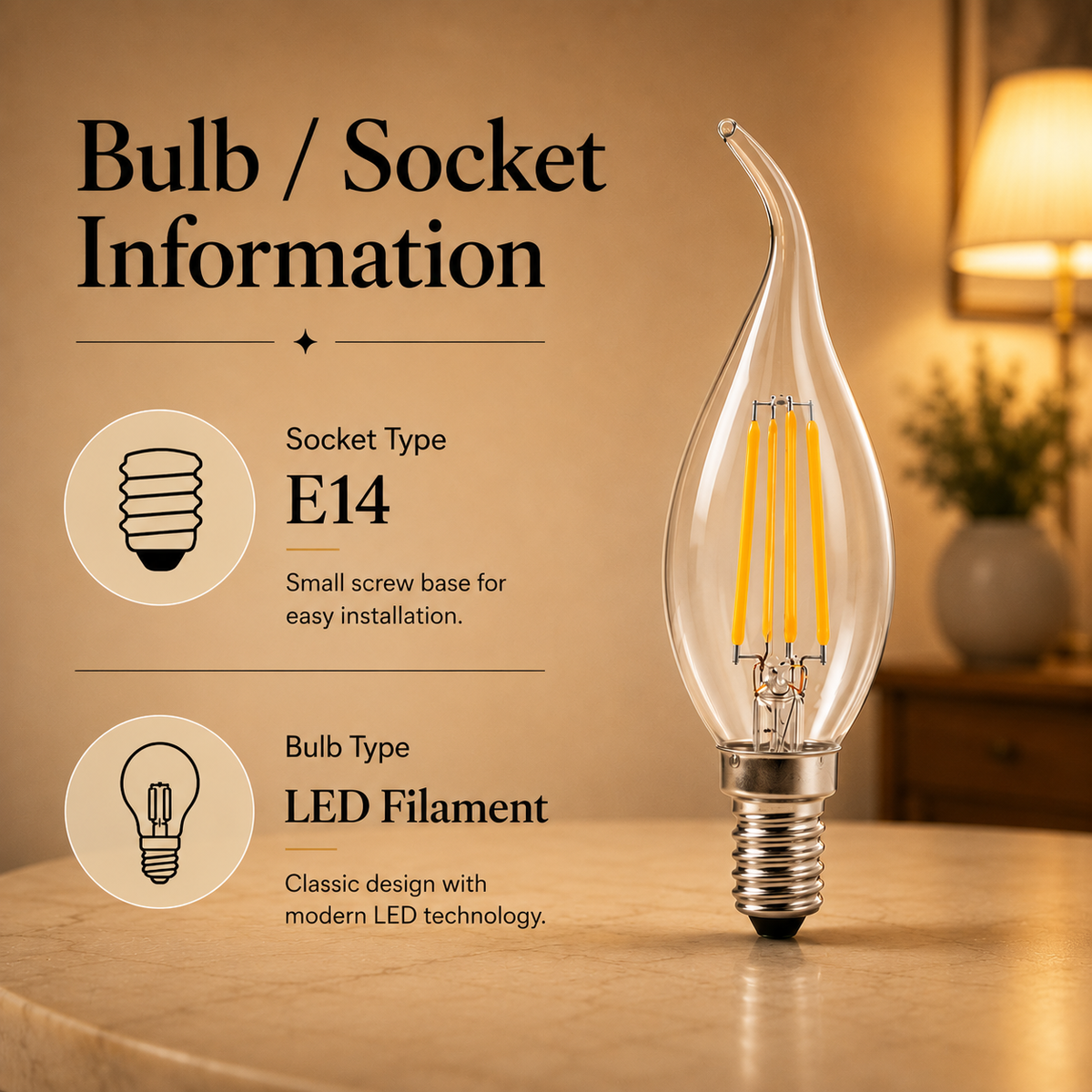Bec LED cu filament BT35, E14, 4 W, 2700 K, 470 lm, lumină caldă