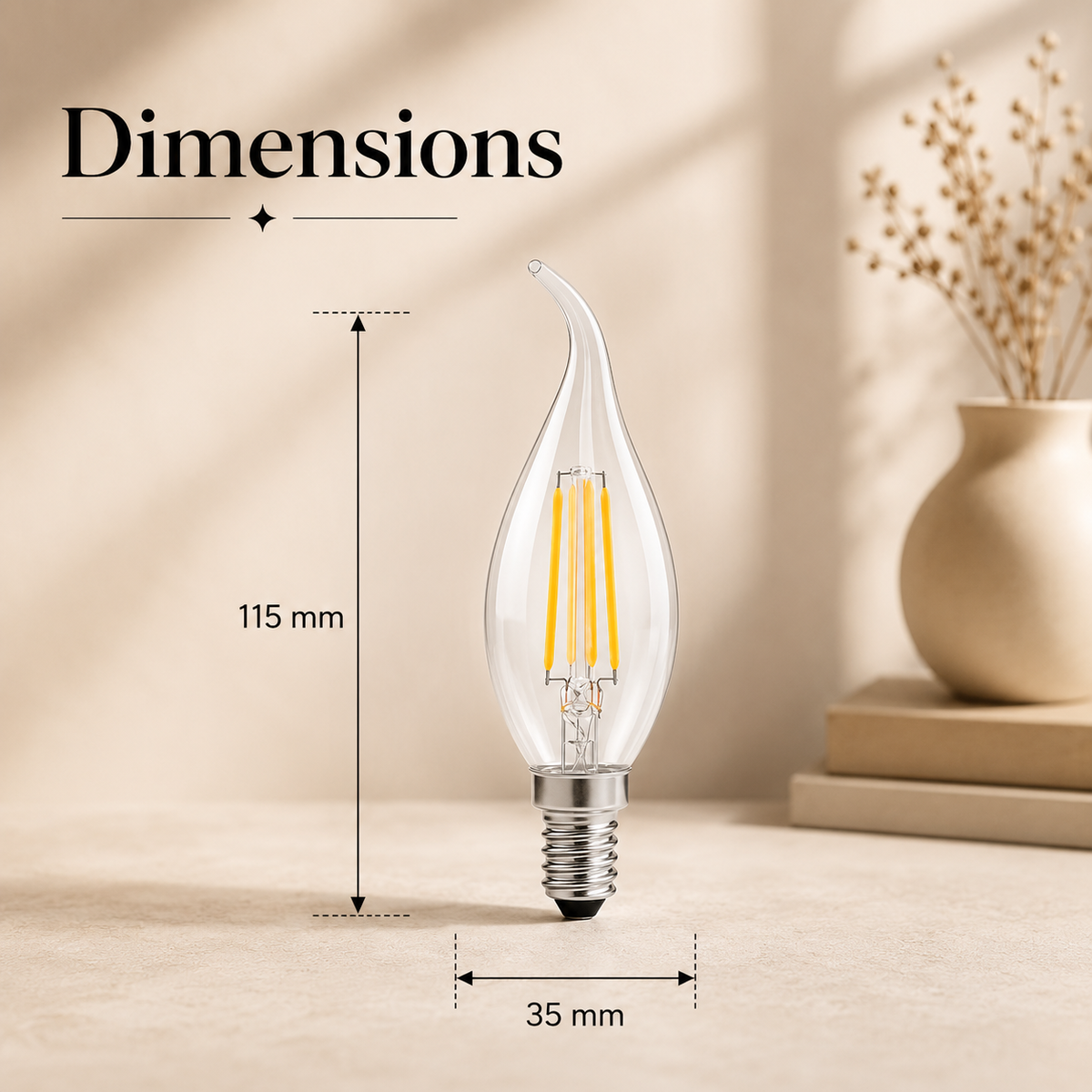 Bec LED cu filament BT35, E14, 4 W, 2700 K, 470 lm, lumină caldă