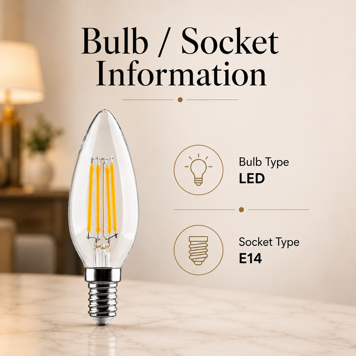 Bec LED filament E14 C35, 4 W, 6500 K, 470 lm, lumină rece