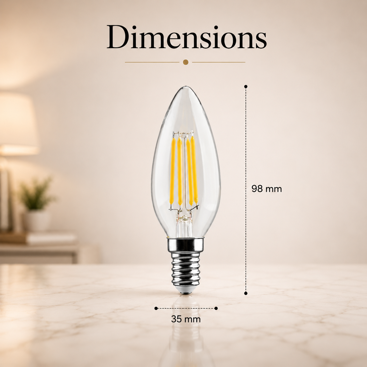 Bec LED filament E14 C35, 4 W, 6500 K, 470 lm, lumină rece