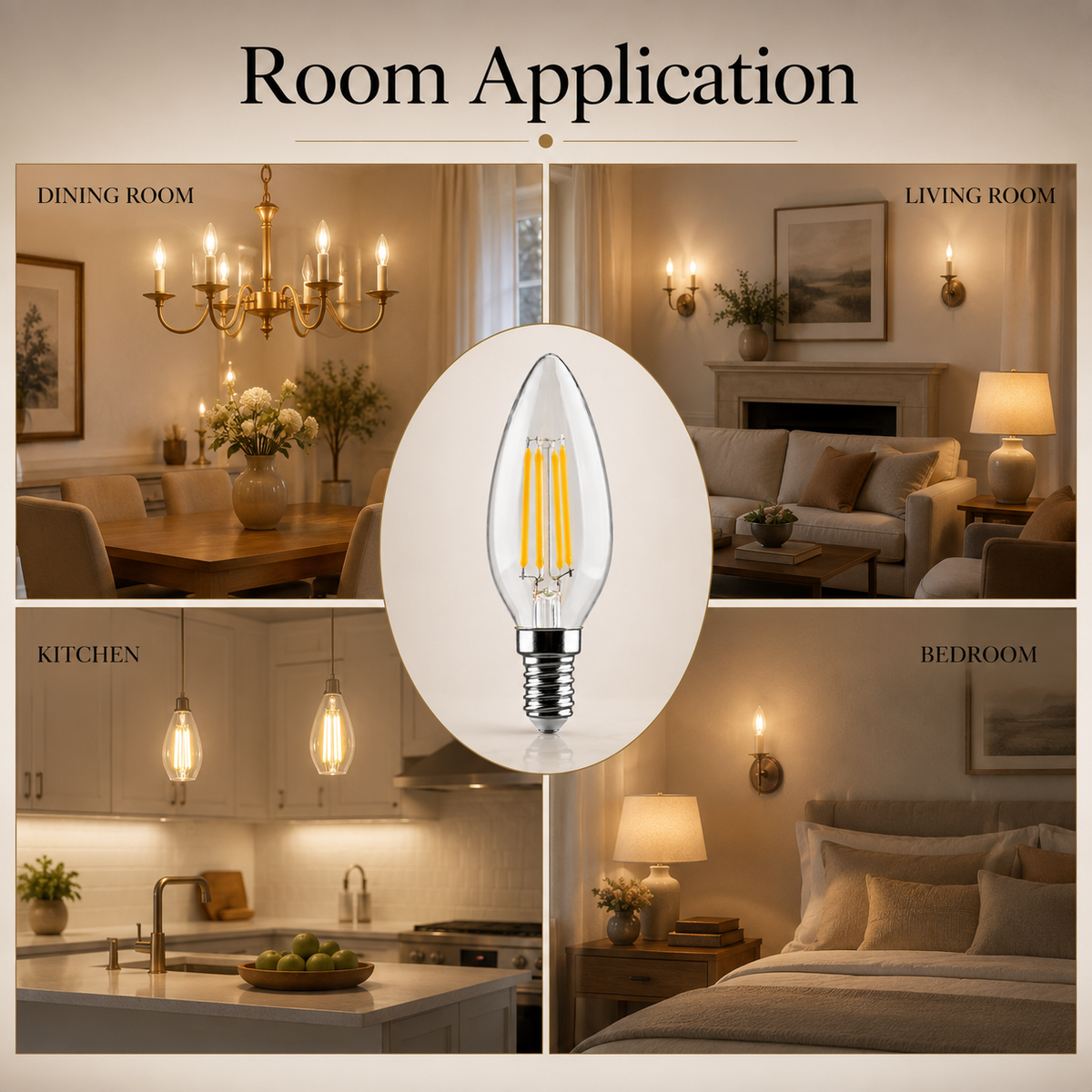 Bec LED filament E14 C35, 4 W, 6500 K, 470 lm, lumină rece