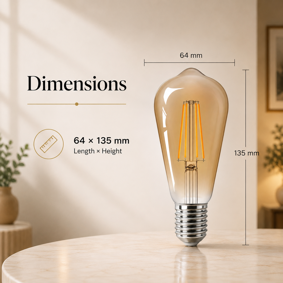 Bec LED cu filament ST64 E27, 7W, 650 lm, 2200K, auriu