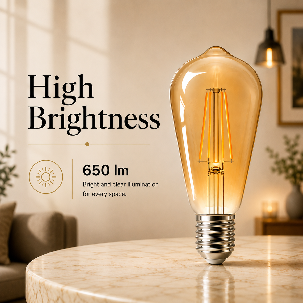 Bec LED cu filament ST64 E27, 7W, 650 lm, 2200K, auriu
