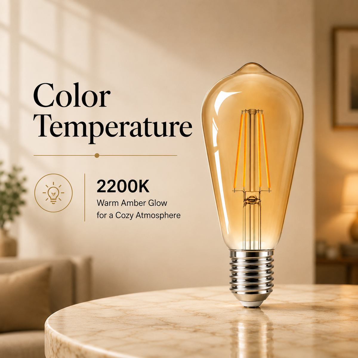 Bec LED cu filament ST64 E27, 7W, 650 lm, 2200K, auriu