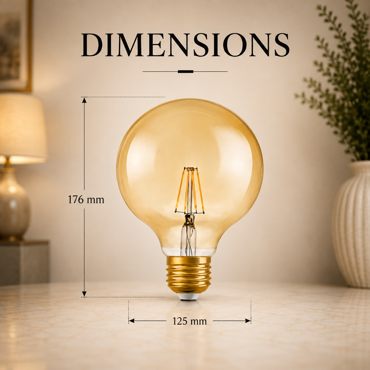 Bec LED cu filament G125, E27, 6,5 W, 2700 K, 650 lm, lumină caldă