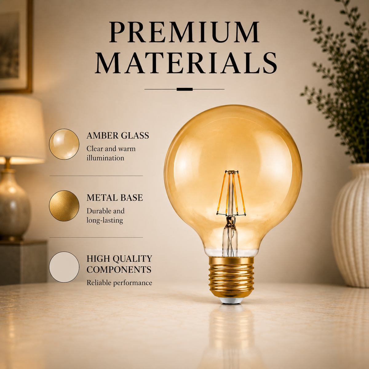 Bec LED cu filament G125, E27, 6,5 W, 2700 K, 650 lm, lumină caldă