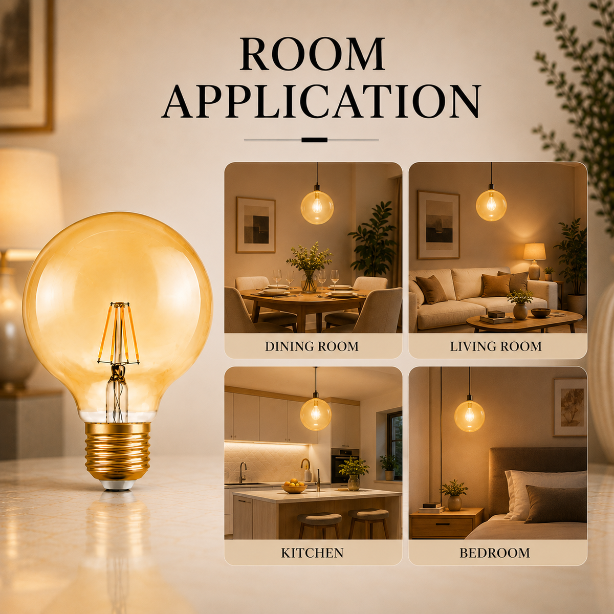 Bec LED cu filament G125, E27, 6,5 W, 2700 K, 650 lm, lumină caldă
