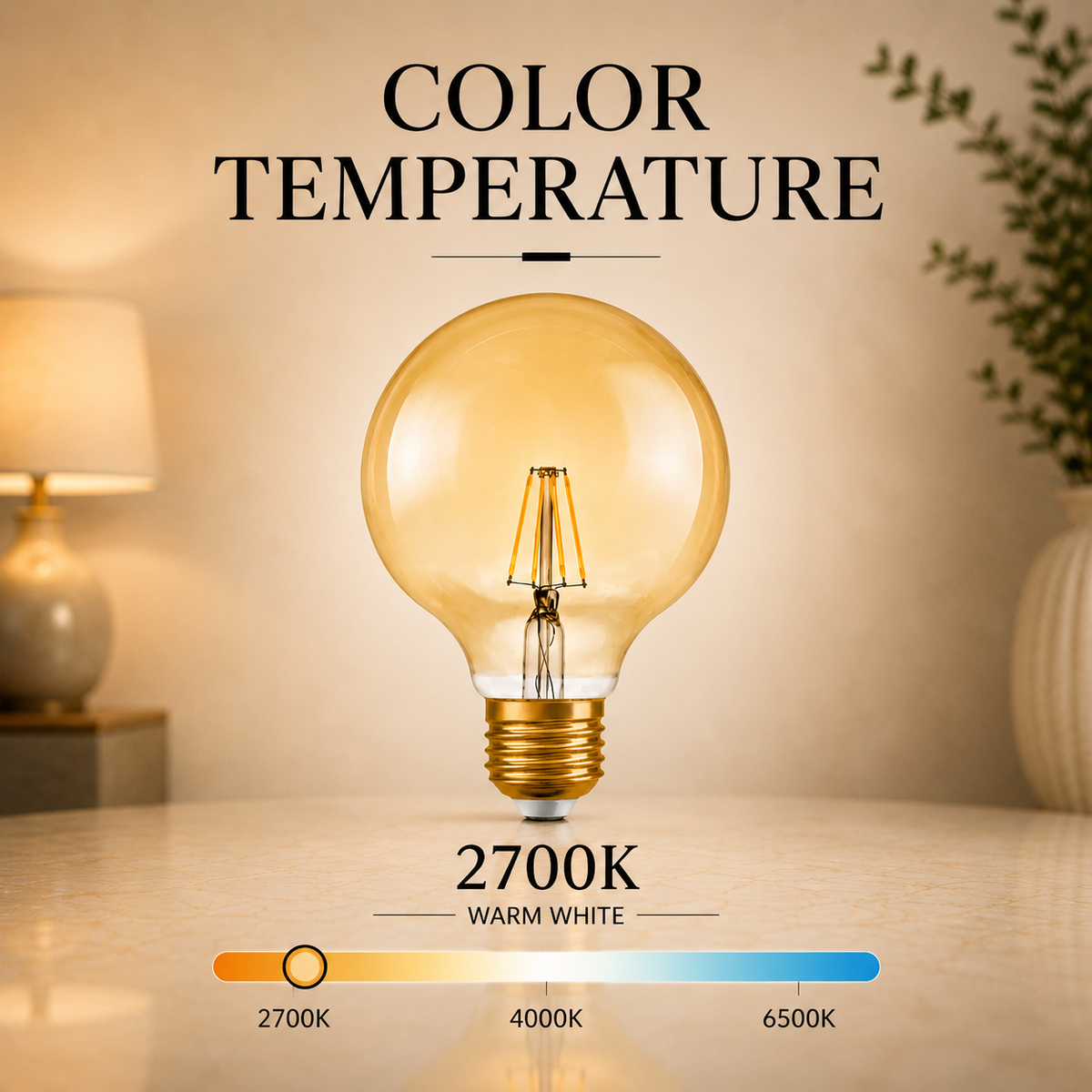 Bec LED cu filament G125, E27, 6,5 W, 2700 K, 650 lm, lumină caldă