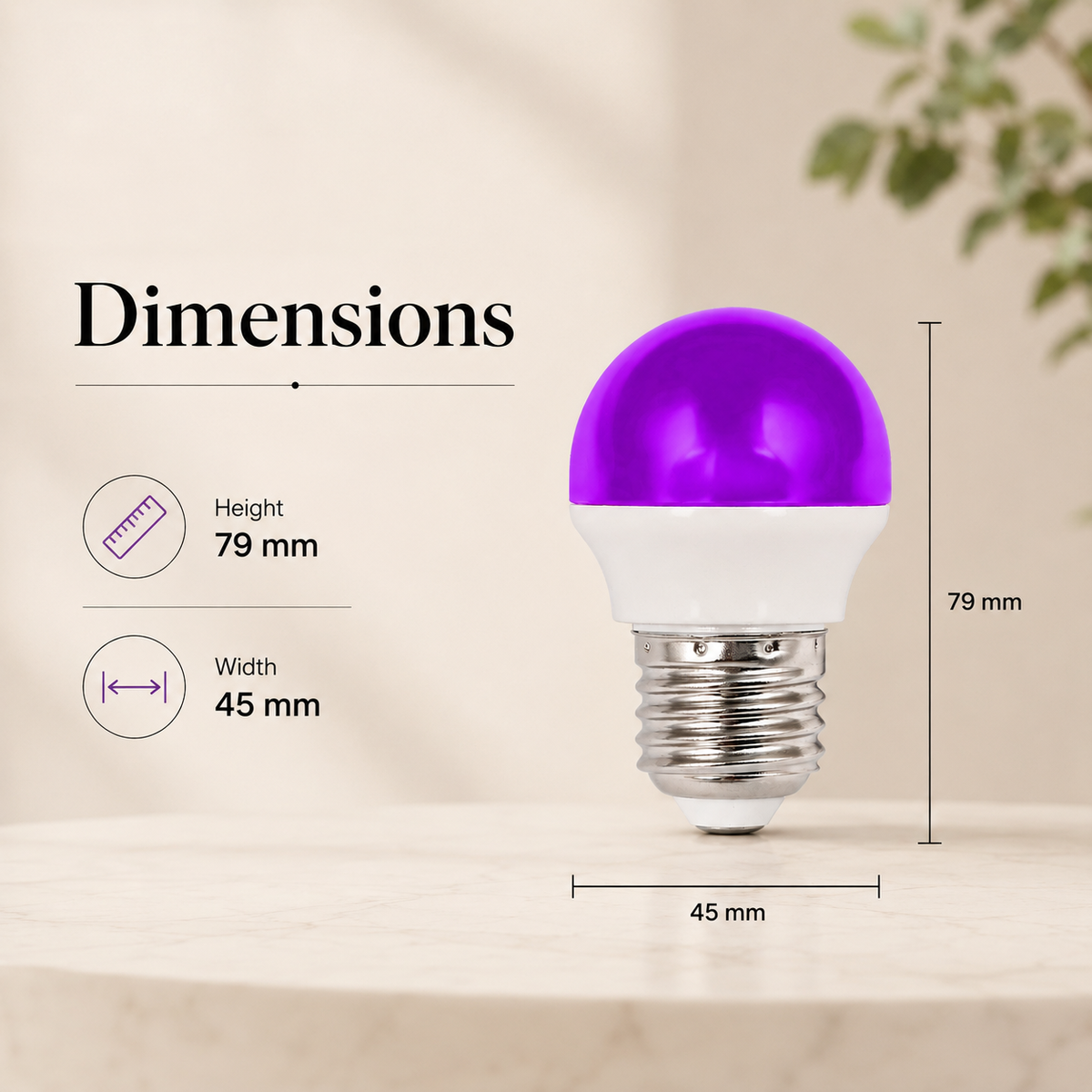 Bec LED G45 E27, 2 W, 180 lm, violet, 220 V
