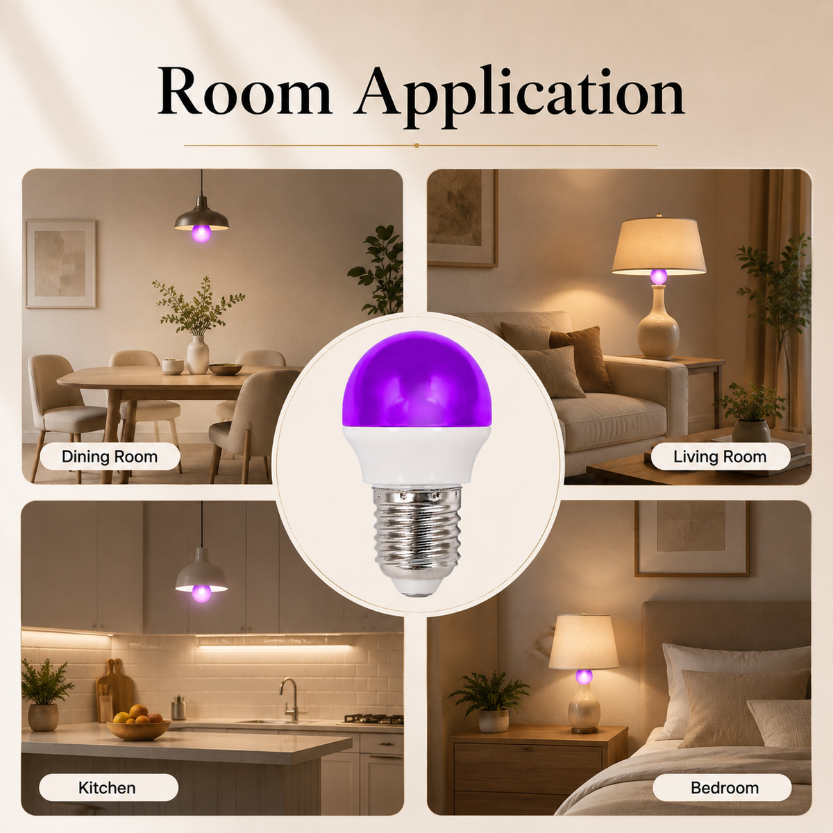 Bec LED G45 E27, 2 W, 180 lm, violet, 220 V