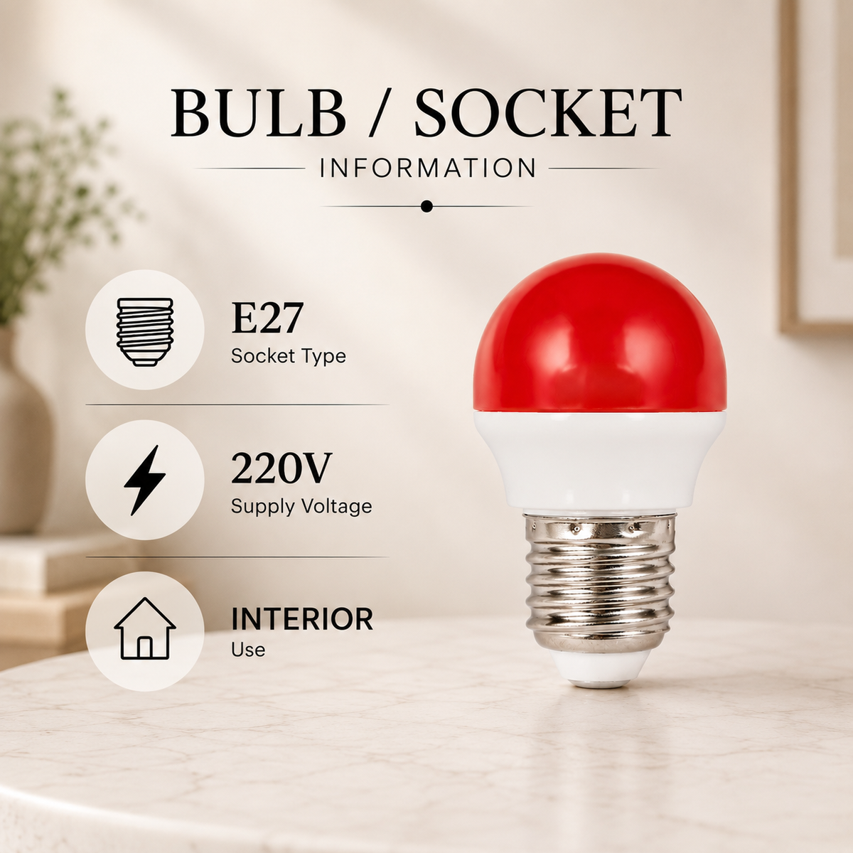 Bec LED G45, E27, 2 W, 180 lm, lumină roșie