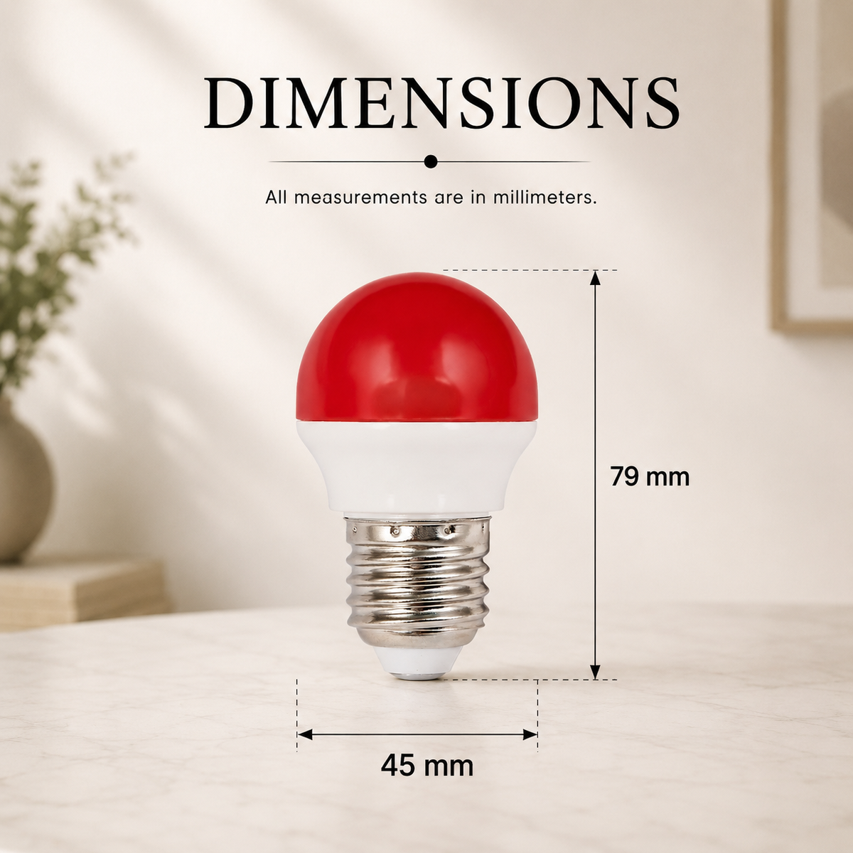 Bec LED G45, E27, 2 W, 180 lm, lumină roșie