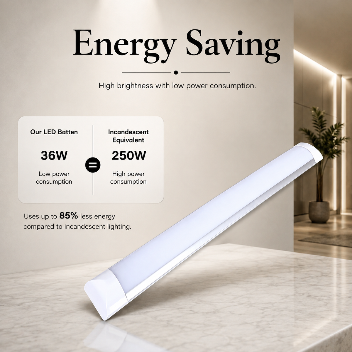 Plafonieră LED FIDA, 36 W, 2880 lm, 1,2 m, albă