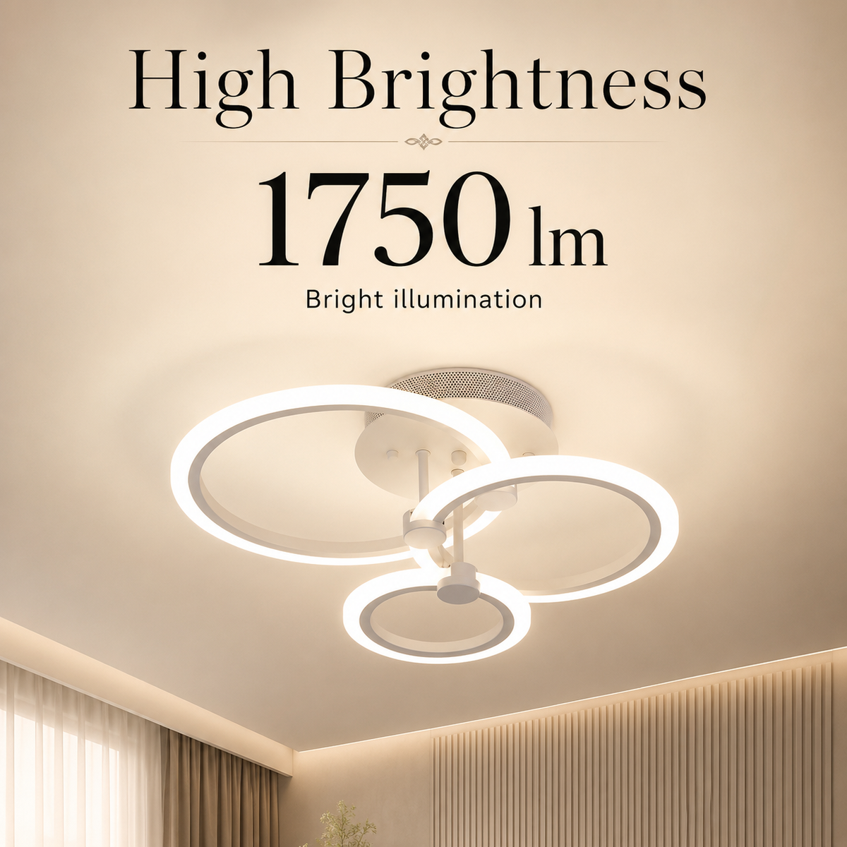 Lustră LED cu 3 inele, dimabilă, cu telecomandă Wi-Fi, 74 W