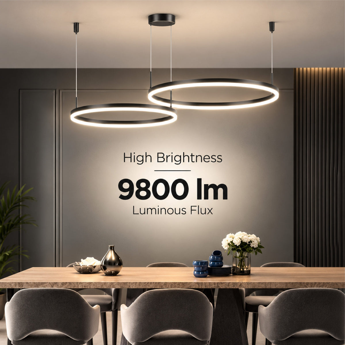 Plafonieră LED neagră 40+60 cm, dimabilă, Wi-Fi, cu telecomandă