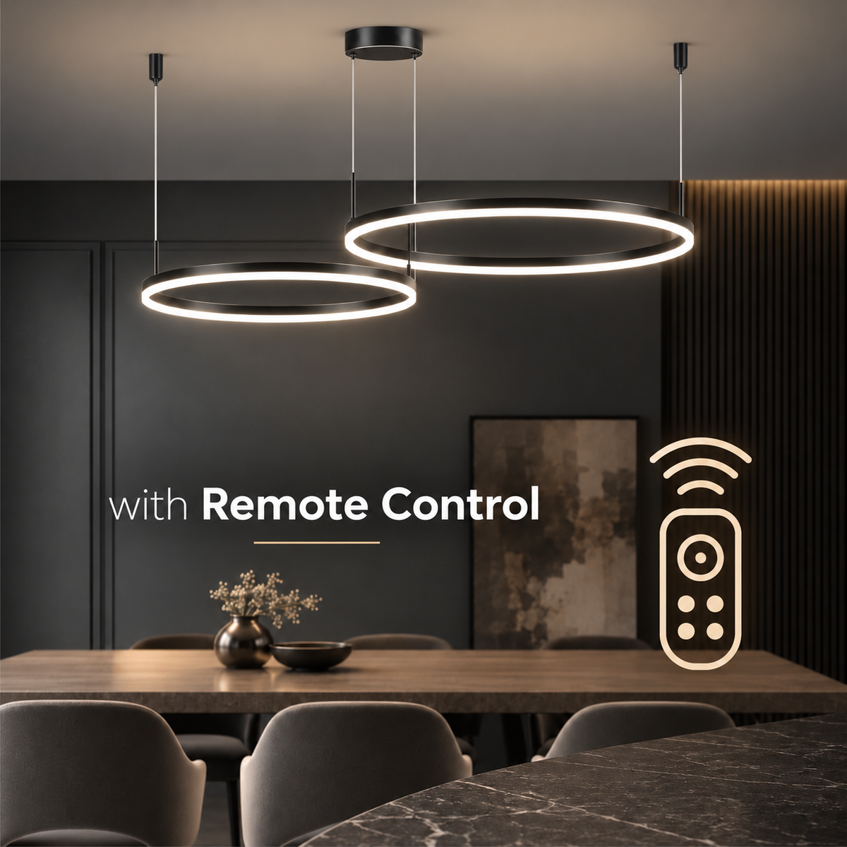 Plafonieră LED neagră 40+60 cm, dimabilă, Wi-Fi, cu telecomandă