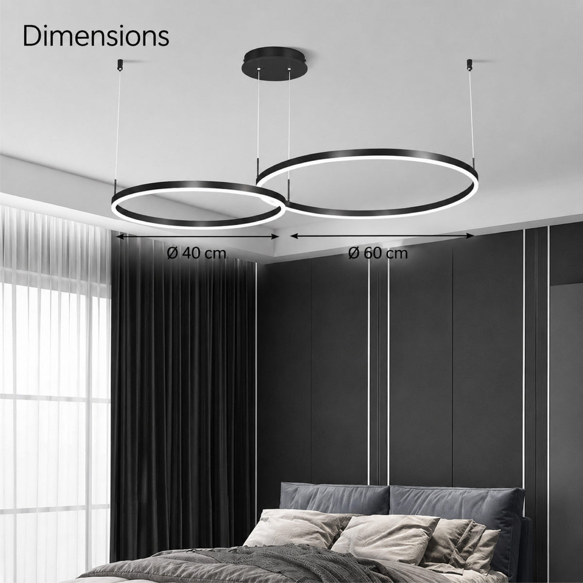 Plafonieră LED aurie, 2 inele 40+60 cm, Wi-Fi, telecomandă, dimabilă
