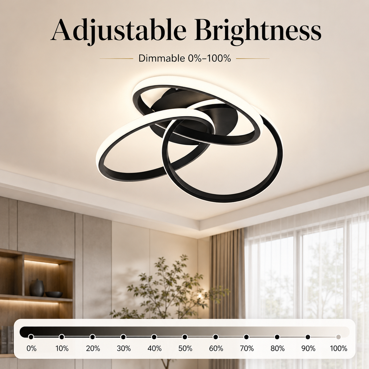 Plafonieră LED neagră, 84 W, 4200 lm, Wi-Fi, dimabilă, 48 cm