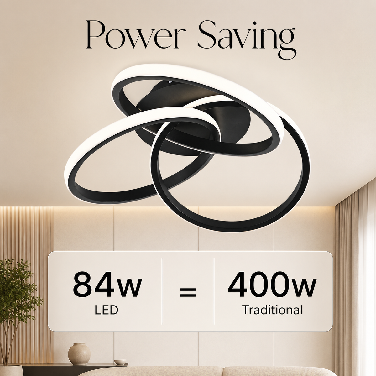 Plafonieră LED neagră, 84 W, 4200 lm, Wi-Fi, dimabilă, 48 cm