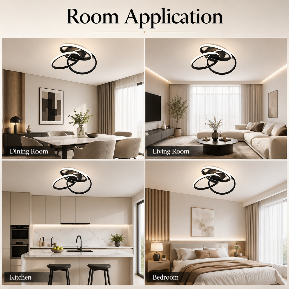 Plafonieră LED neagră, 84 W, 4200 lm, Wi-Fi, dimabilă, 48 cm