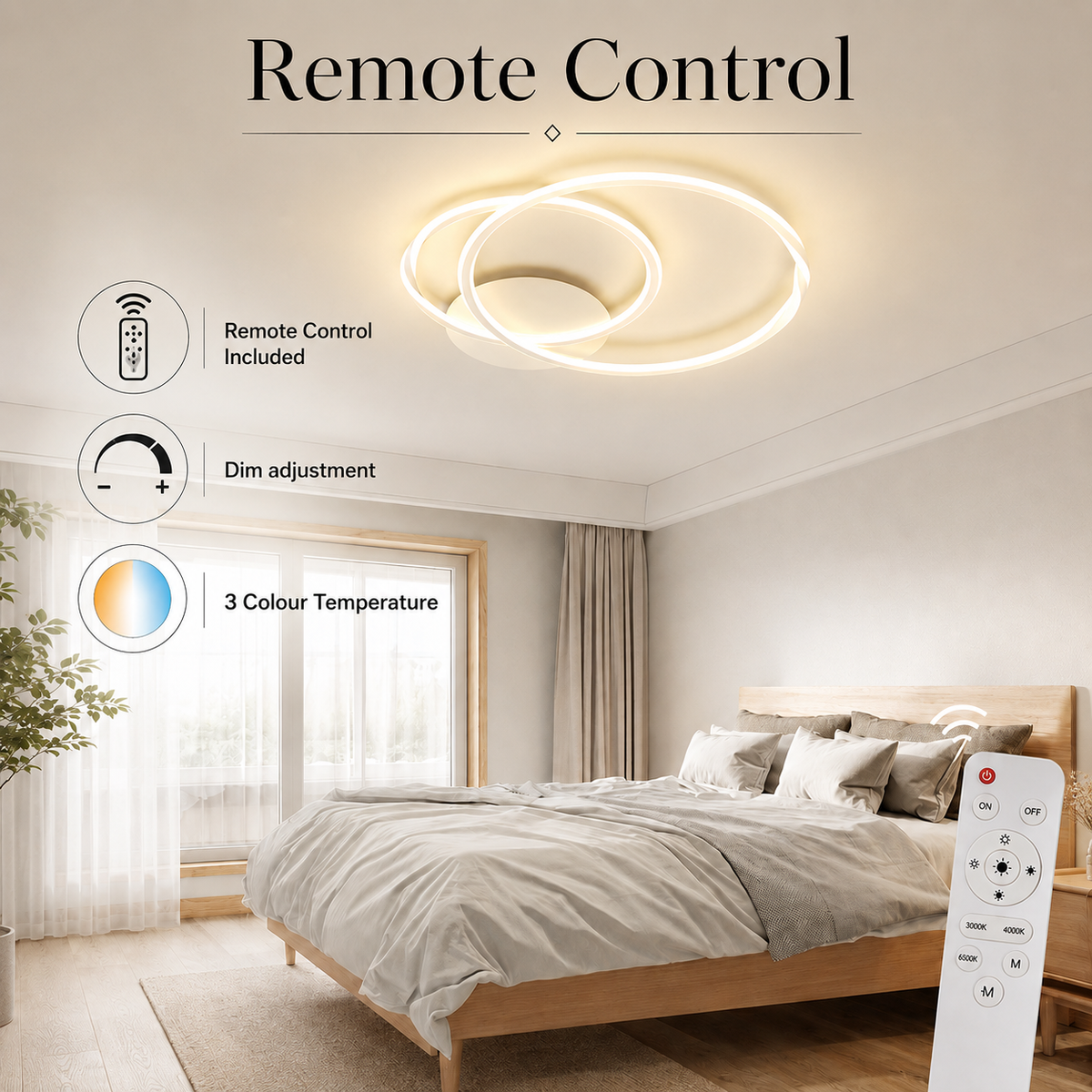 Plafonieră LED albă, dimabilă, Wi-Fi și telecomandă, 8000 lm, 50 cm