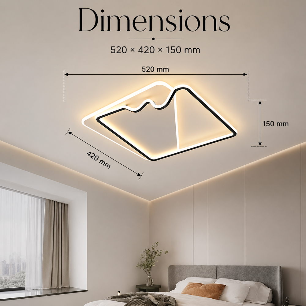 Plafonieră LED neagră, 52 cm, dimabilă, Wi-Fi, telecomandă, 3 culori de lumină