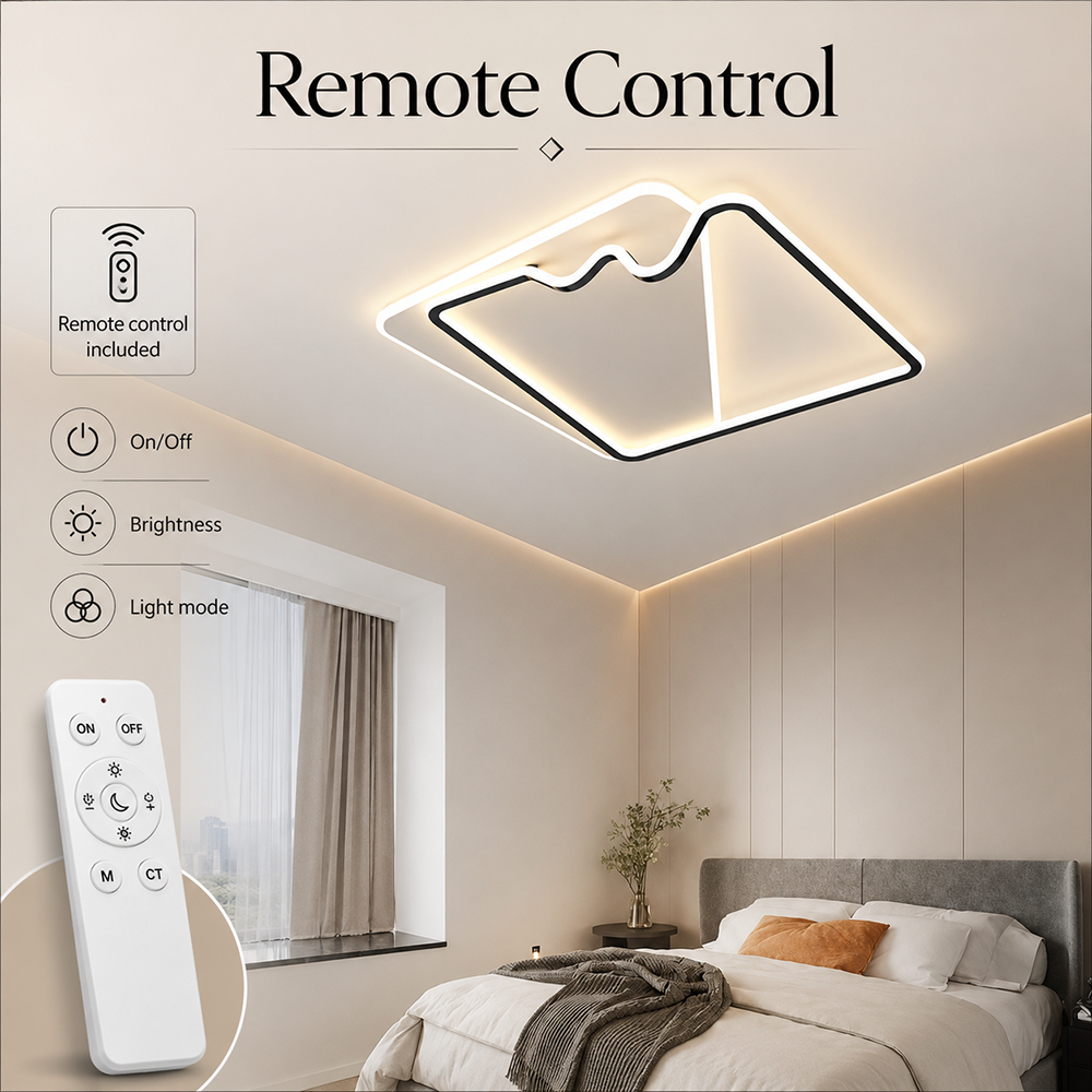 Plafonieră LED neagră, 52 cm, dimabilă, Wi-Fi, telecomandă, 3 culori de lumină