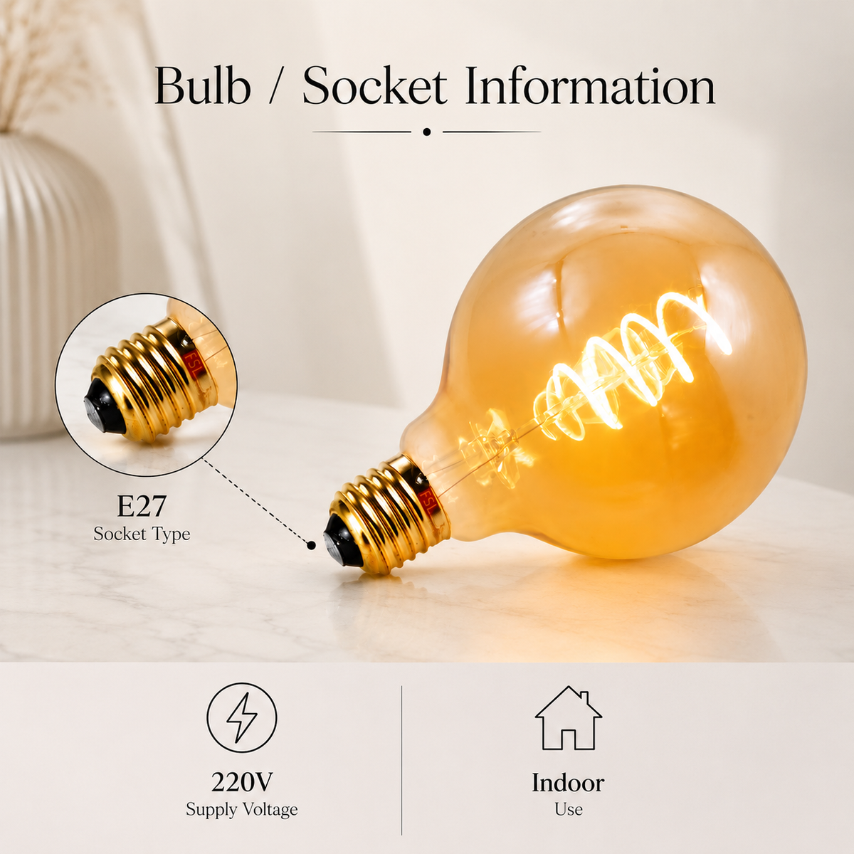 Bec LED G95 E27, 4 W, 220 lm, 2000 K, lumină caldă, 95 x 134 mm