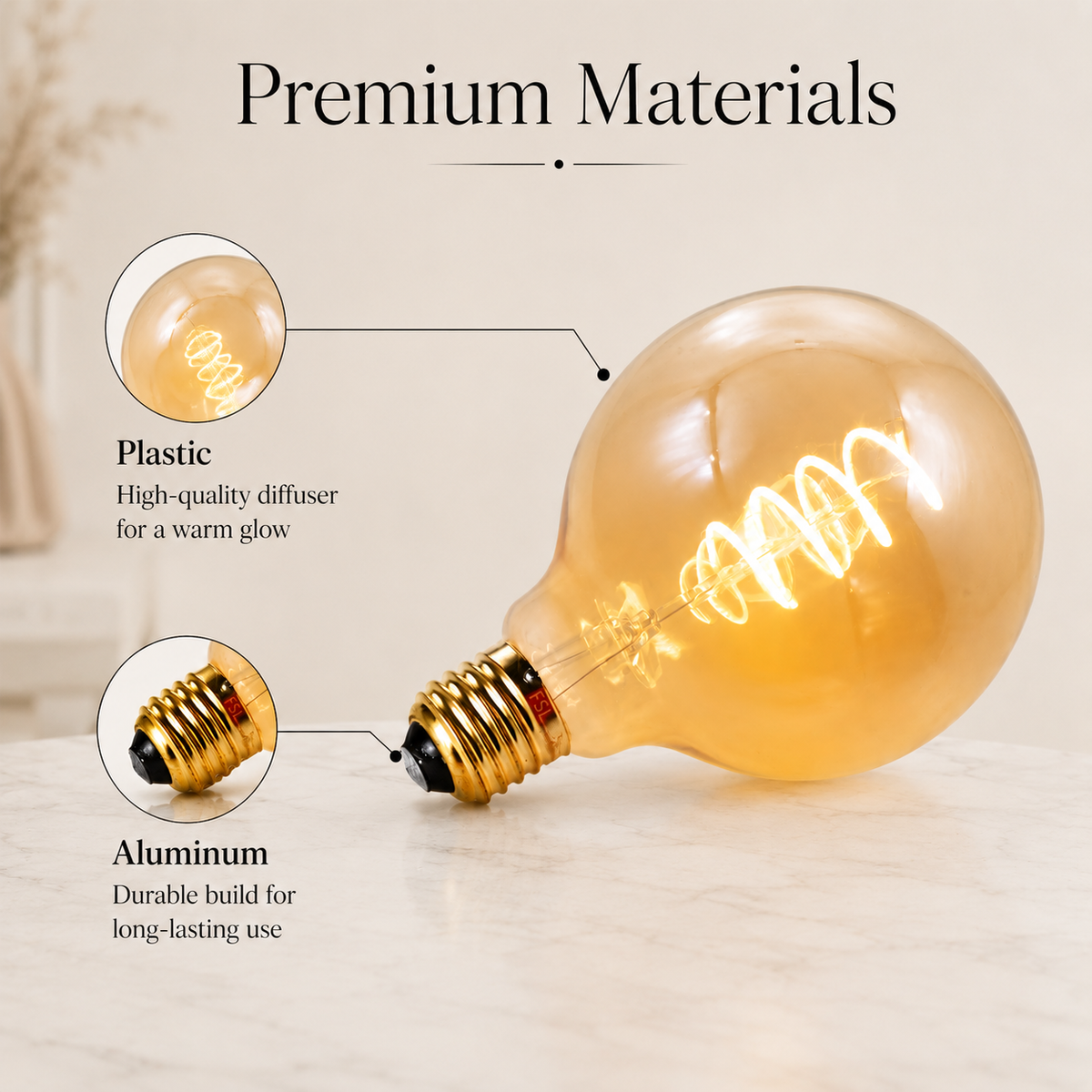 Bec LED G95 E27, 4 W, 220 lm, 2000 K, lumină caldă, 95 x 134 mm