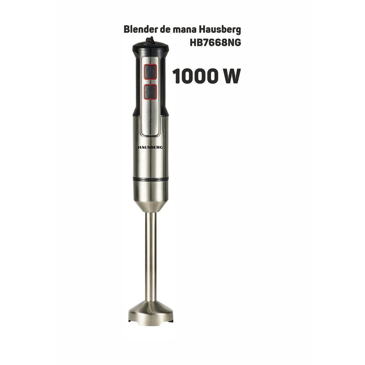 Blender de mână Hausberg HB-7668NG, 1000 W, 2 viteze, negru/inox
