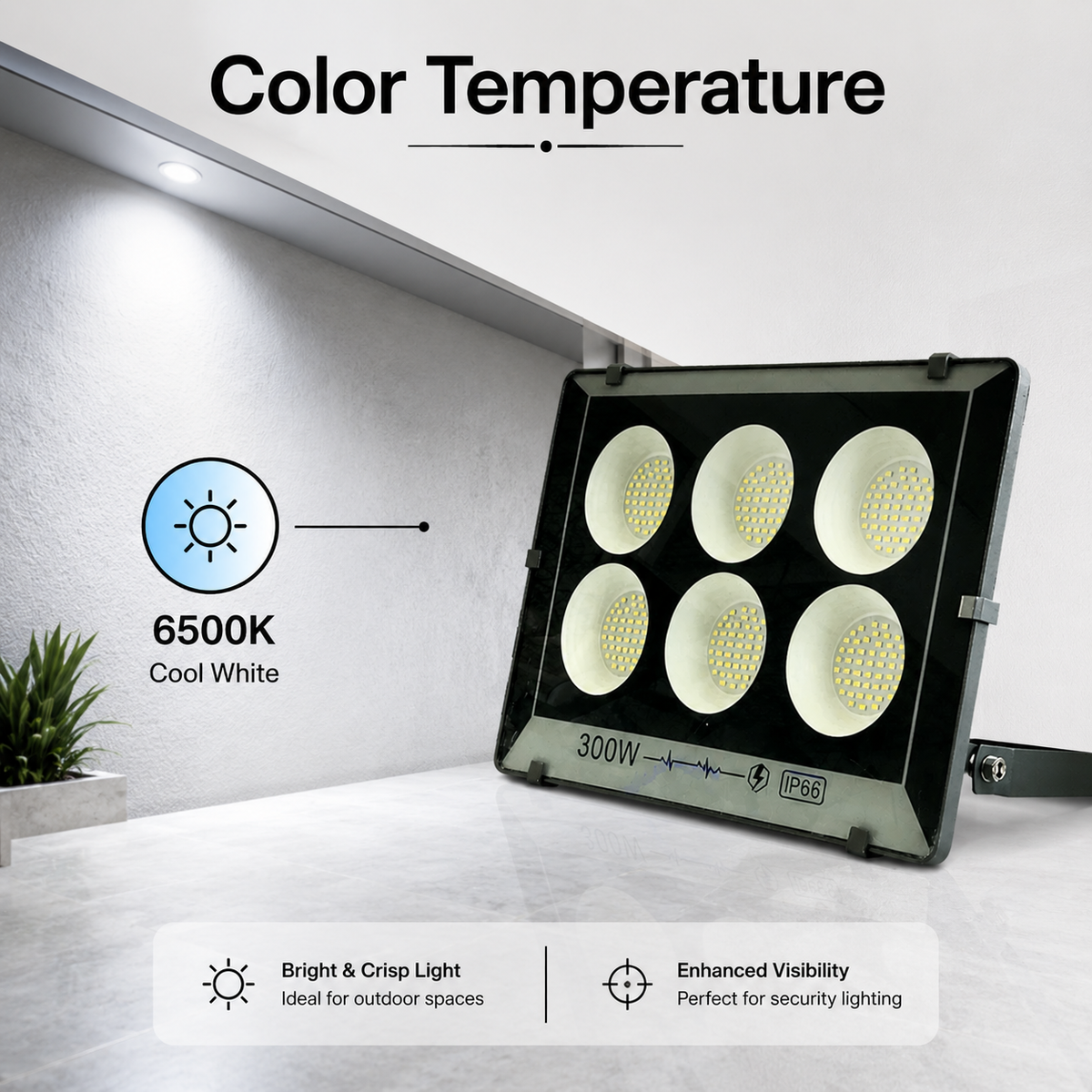 Proiector LED KMTL 300 W, 24.000 lm, lumină rece, pentru exterior