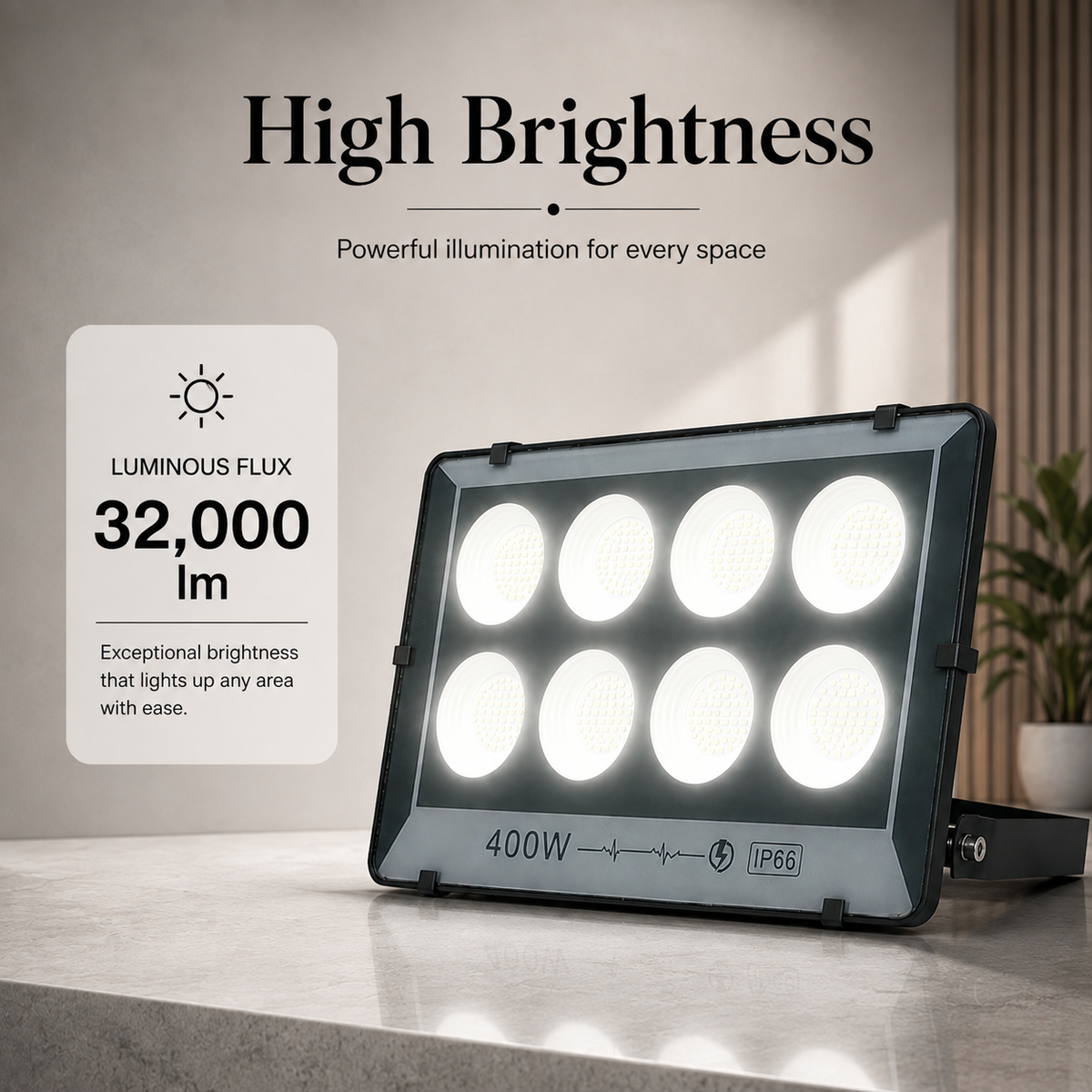 Proiector LED exterior 400 W, 32.000 lm, lumină albă rece, 220 V