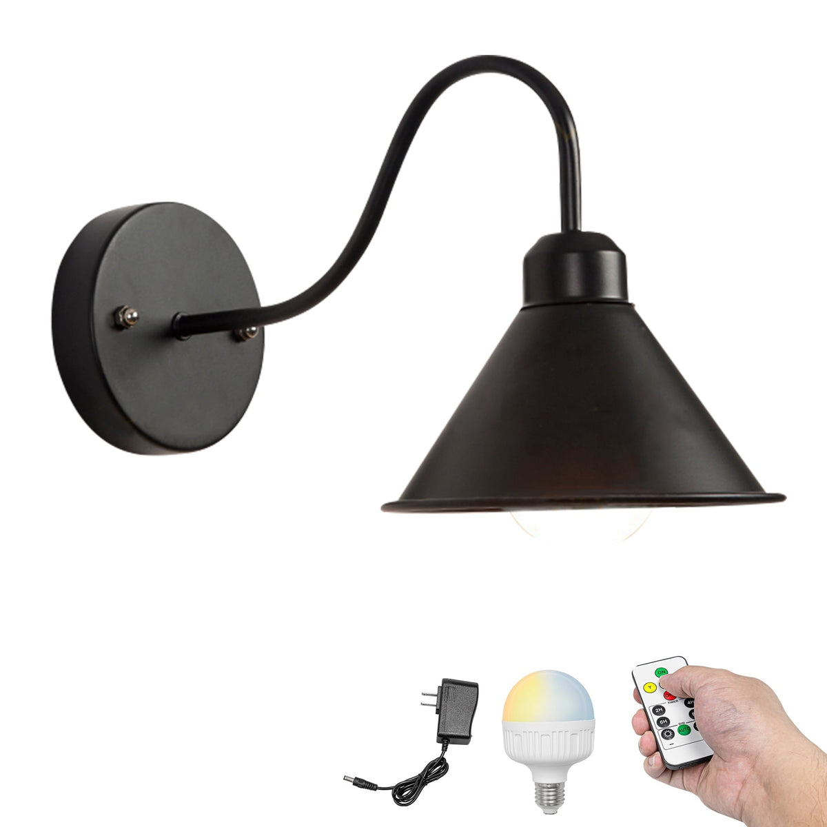 Aplică LED de perete neagră din metal, cu intensitate reglabilă