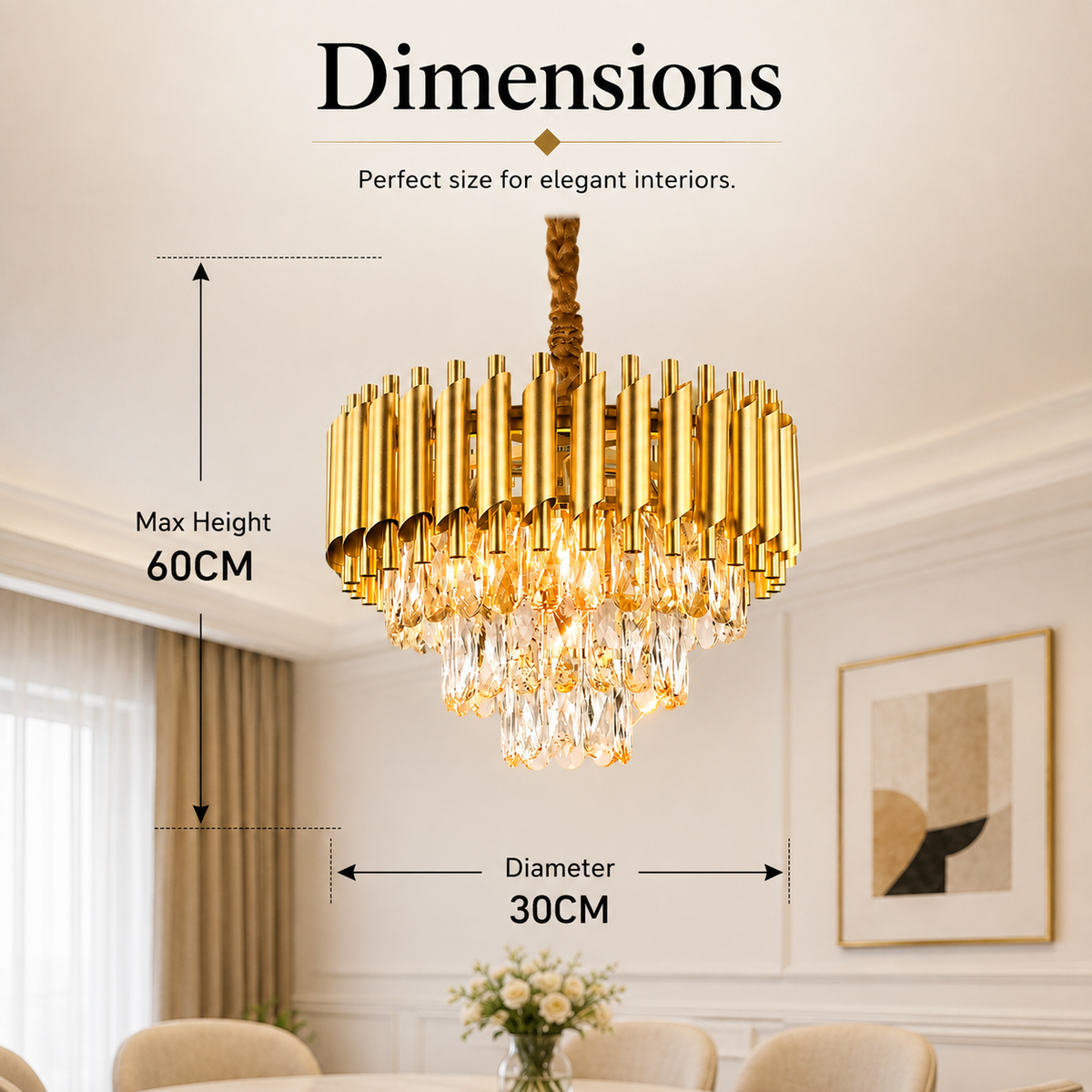 Candelabru auriu cu cristale K9, 30 cm, înălțime reglabilă