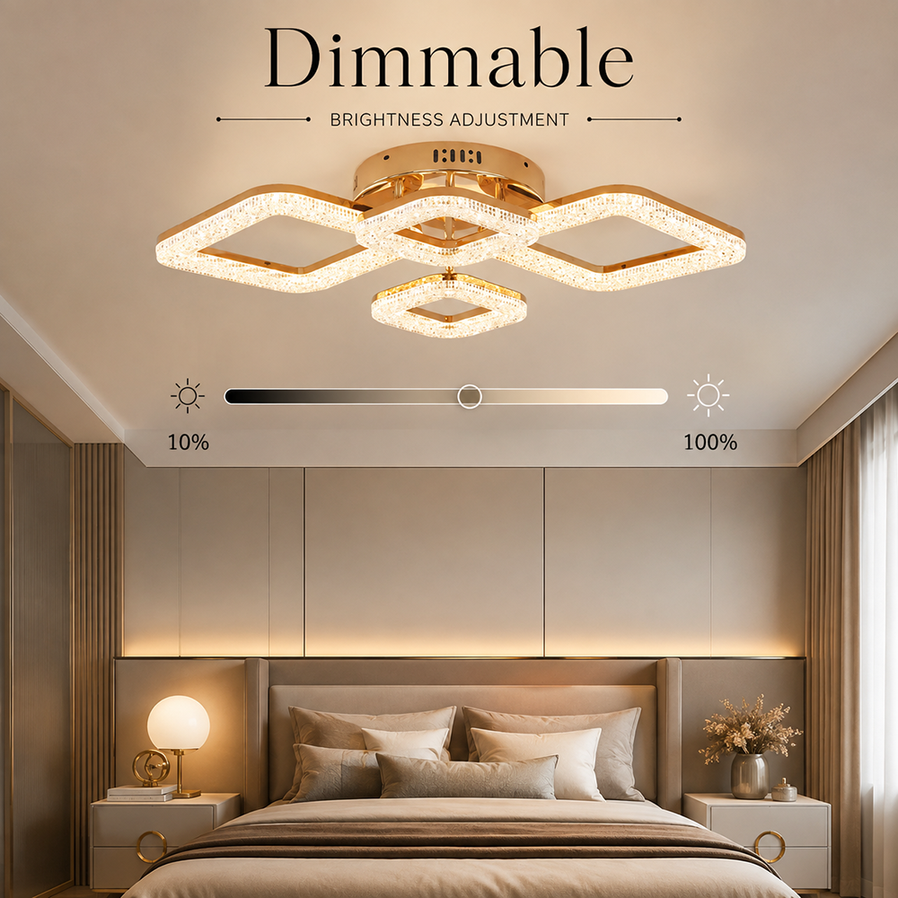 Plafonieră LED aurie, 96 W, dimabilă cu telecomandă, 67 × 47 cm
