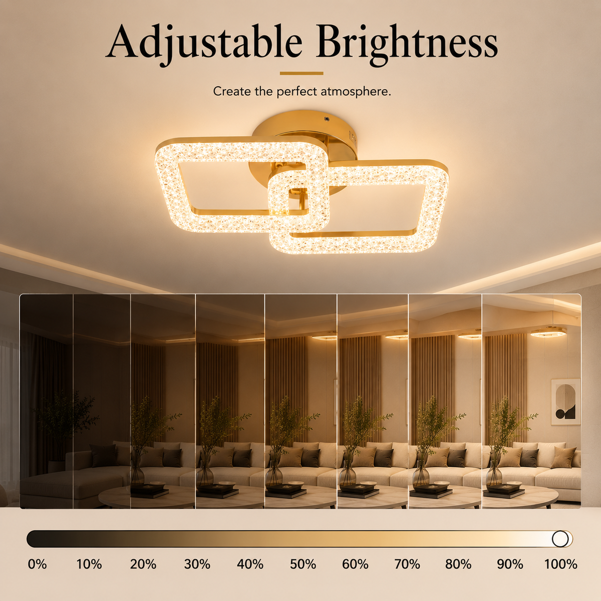 Plafonieră LED aurie 64 W, dimabilă, cu telecomandă, 50 × 30 cm