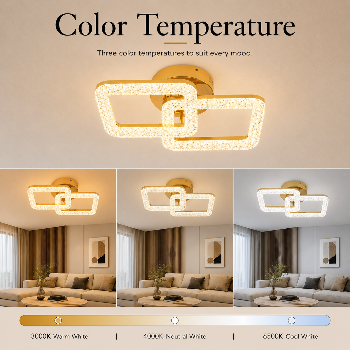 Plafonieră LED aurie 64 W, dimabilă, cu telecomandă, 50 × 30 cm