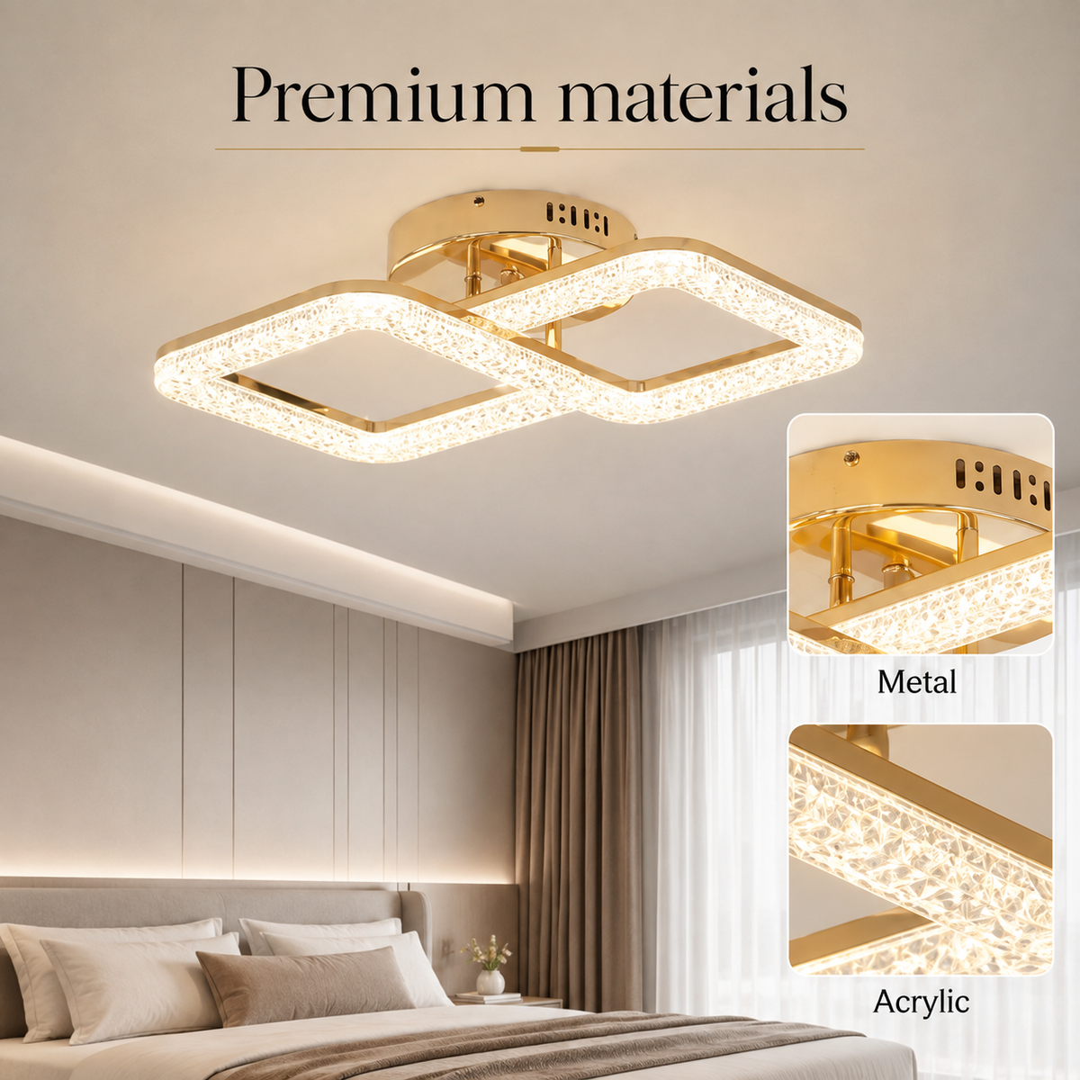 Plafonieră LED aurie 64 W, dimabilă, cu telecomandă, 50 × 30 cm