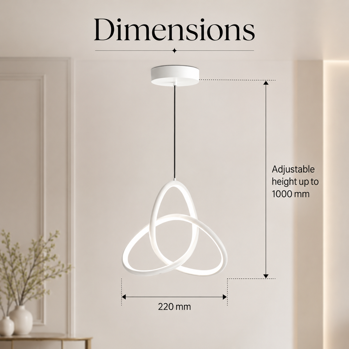 Pendul LED cu două inele, alb, echivalent 200 W