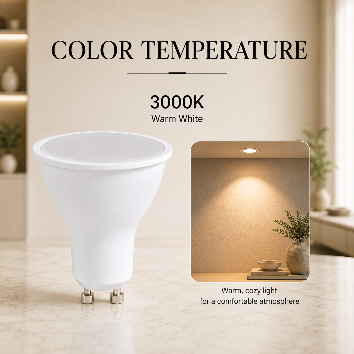 Bec LED GU10, 10 W, 1000 lm, 3000 K, echivalent 100 W