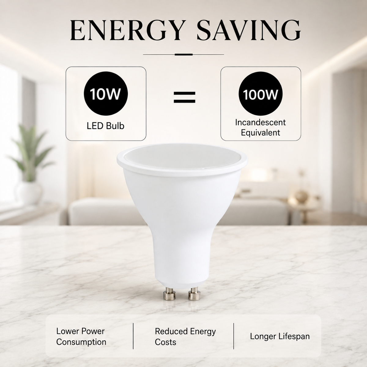 Bec LED GU10, 10 W, 1000 lm, 6500 K, lumină rece, echivalent 100 W