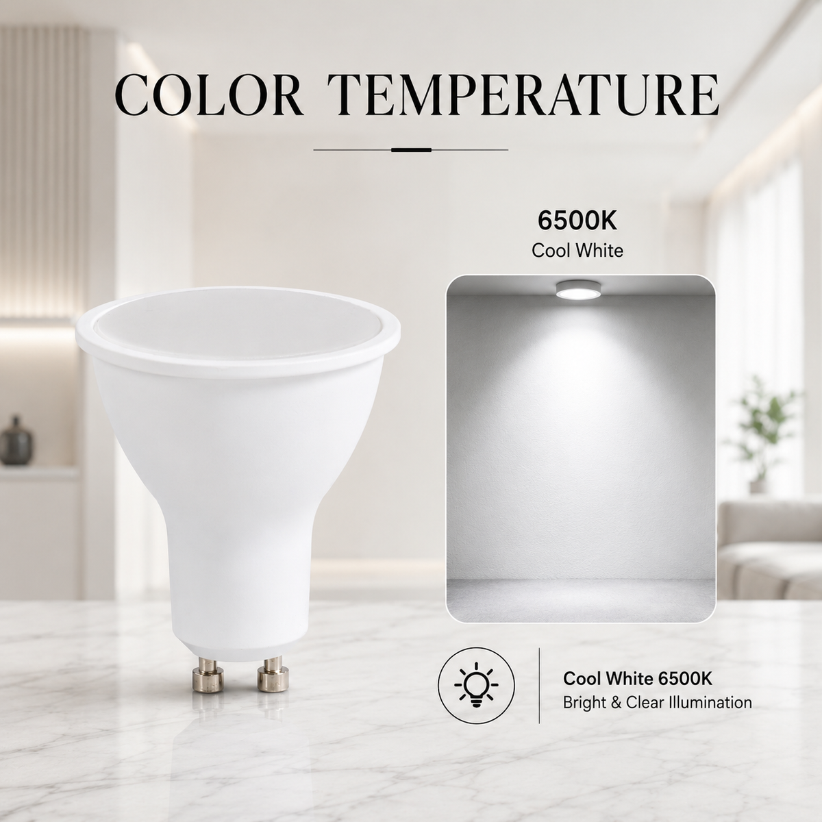 Bec LED GU10, 10 W, 1000 lm, 6500 K, lumină rece, echivalent 100 W