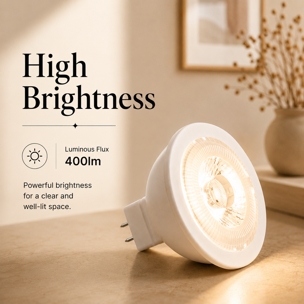 Bec LED MR16, 5 W, 400 lm, 3000 K, lumină albă caldă