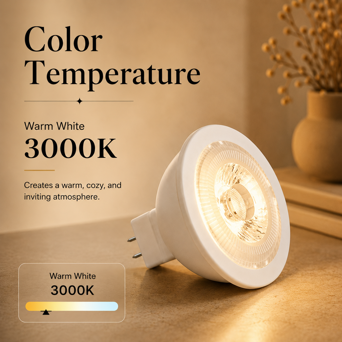 Bec LED MR16, 5 W, 400 lm, 3000 K, lumină albă caldă