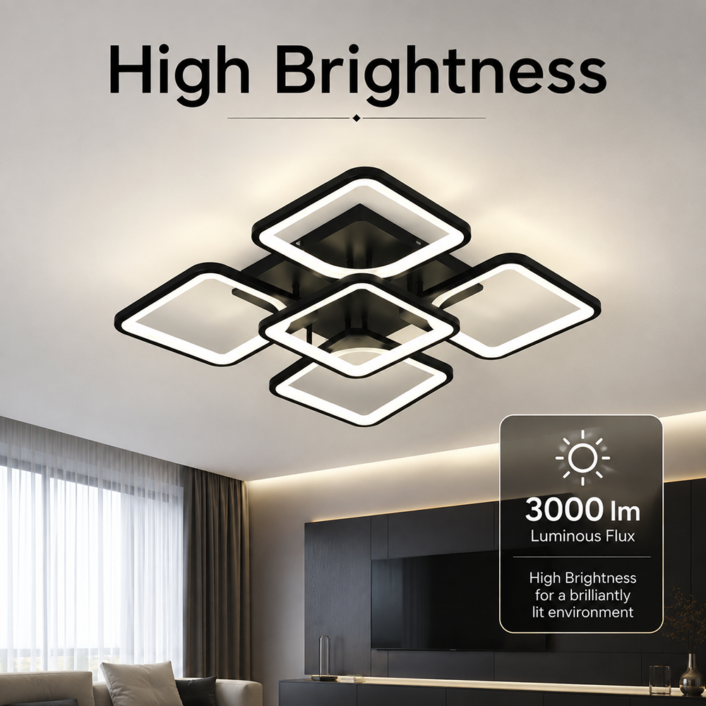 Plafonieră LED neagră, 5 surse, Wi-Fi, telecomandă, dimabilă, 3 culori, 40 cm
