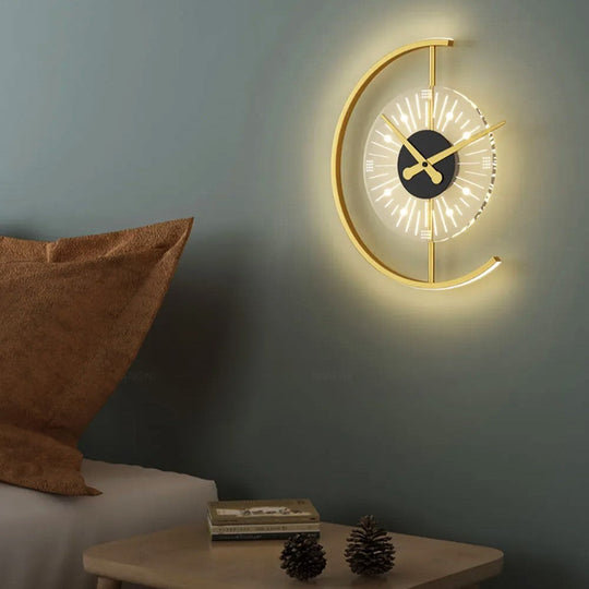 Aplică de perete LED aurie 18 W cu ceas, 3 culori, stil nordic