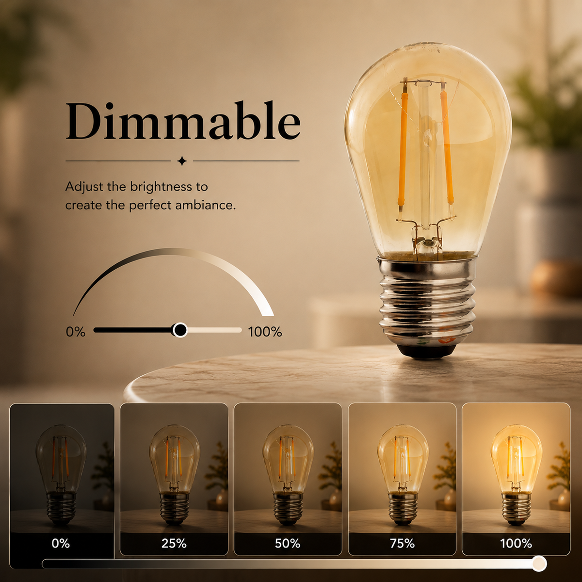 Bec LED cu filament S45FC, E27, dimabil, 4 W, 2700 K, lumină caldă